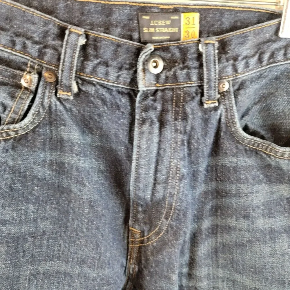 J Crew Jeans Men 31x30 Blue Denim Dark Wash Slim Straight Normcore Basic Classic